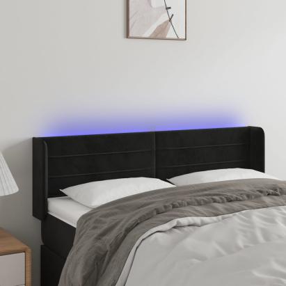 Tăblie de pat cu LED, negru, 147x16x78/88 cm, catifea GartenMobel Dekor