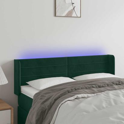 Tăblie de pat cu LED, verde închis, 147x16x78/88 cm, catifea GartenMobel Dekor