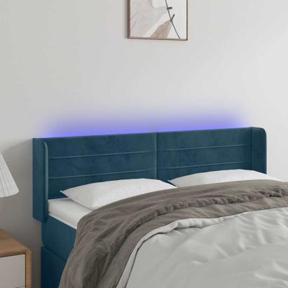 Tăblie de pat cu LED, albastru închis, 147x16x78/88 cm, catifea GartenMobel Dekor