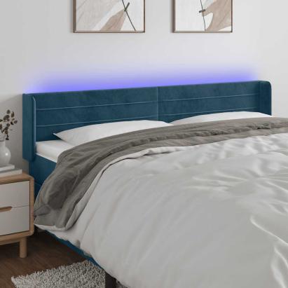 Tăblie de pat cu LED, albastru închis, 163x16x78/88 cm, catifea GartenMobel Dekor