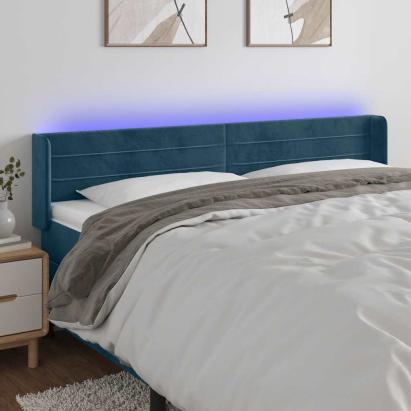 Tăblie de pat cu LED, albastru închis, 183x16x78/88 cm, catifea GartenMobel Dekor