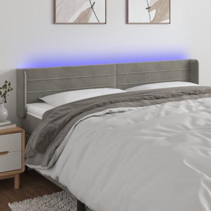 Tăblie de pat cu LED, gri deschis, 203x16x78/88 cm, catifea GartenMobel Dekor