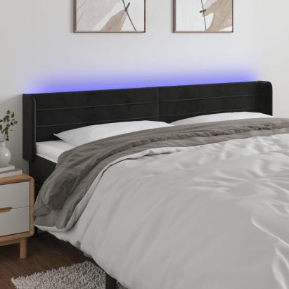 Tăblie de pat cu LED, negru, 203x16x78/88 cm, catifea GartenMobel Dekor