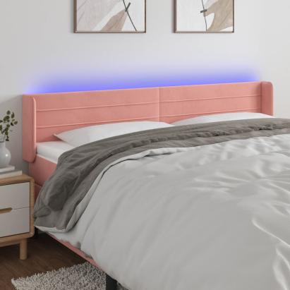 Tăblie de pat cu LED, roz, 203x16x78/88 cm, catifea GartenMobel Dekor