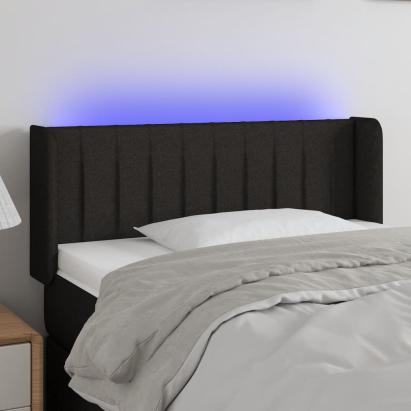 Tăblie de pat cu LED, negru, 93x16x78/88 cm, textil GartenMobel Dekor