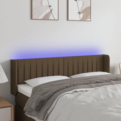 Tăblie de pat cu LED, maro închis, 147x16x78/88 cm, textil GartenMobel Dekor