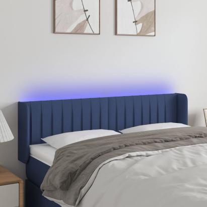 Tăblie de pat cu LED, albastru, 147x16x78/88 cm, textil GartenMobel Dekor