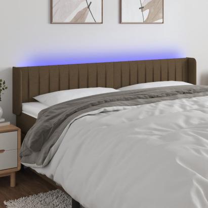 Tăblie de pat cu LED, maro închis, 203x16x78/88 cm, textil GartenMobel Dekor