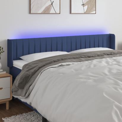 Tăblie de pat cu LED, albastru, 203x16x78/88 cm, textil GartenMobel Dekor