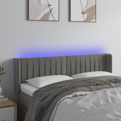 Tăblie de pat cu LED, gri deschis, 147x16x78/88 cm, catifea GartenMobel Dekor