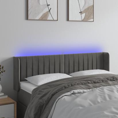 Tăblie de pat cu LED, gri închis, 147x16x78/88 cm, catifea GartenMobel Dekor