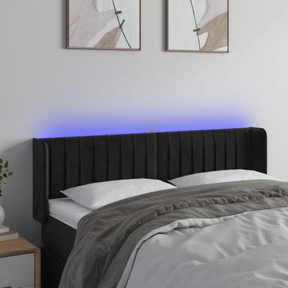 Tăblie de pat cu LED, negru, 147x16x78/88 cm, catifea GartenMobel Dekor