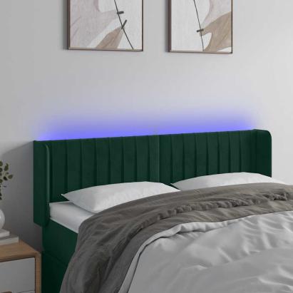 Tăblie de pat cu LED, verde închis, 147x16x78/88 cm, catifea GartenMobel Dekor