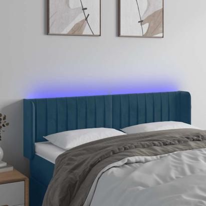 Tăblie de pat cu LED, albastru închis, 147x16x78/88 cm, catifea GartenMobel Dekor