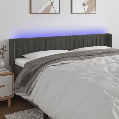 Tăblie de pat cu LED, gri închis, 163x16x78/88 cm, catifea GartenMobel Dekor
