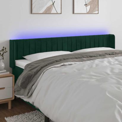 Tăblie de pat cu LED, verde închis, 163x16x78/88 cm, catifea GartenMobel Dekor