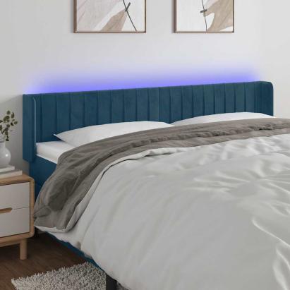 Tăblie de pat cu LED, albastru închis, 183x16x78/88 cm, catifea GartenMobel Dekor