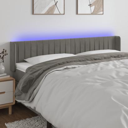 Tăblie de pat cu LED, gri deschis, 203x16x78/88 cm, catifea GartenMobel Dekor