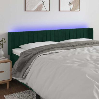 Tăblie de pat cu LED, verde închis, 203x16x78/88 cm, catifea GartenMobel Dekor
