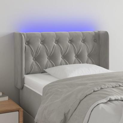 Tăblie de pat cu LED, gri deschis, 83x16x78/88 cm, catifea GartenMobel Dekor