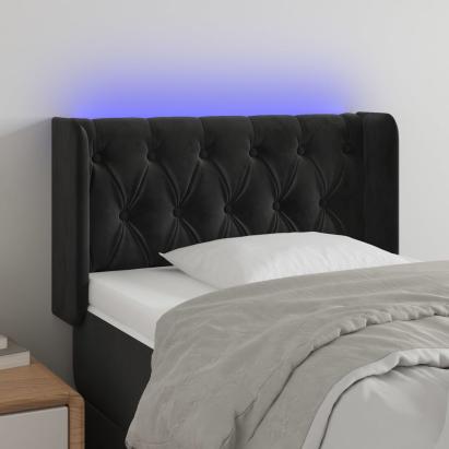 Tăblie de pat cu LED, negru, 83x16x78/88 cm, catifea GartenMobel Dekor
