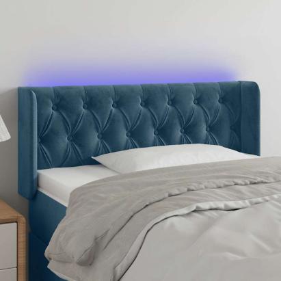 Tăblie de pat cu LED, albastru închis, 103x16x78/88 cm, catifea GartenMobel Dekor