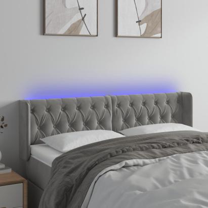 Tăblie de pat cu LED, gri deschis, 147x16x78/88 cm, catifea GartenMobel Dekor