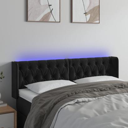 Tăblie de pat cu LED, negru, 147x16x78/88 cm, catifea GartenMobel Dekor