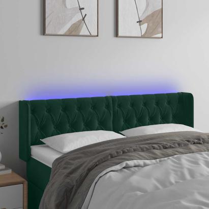 Tăblie de pat cu LED, verde închis, 147x16x78/88 cm, catifea GartenMobel Dekor