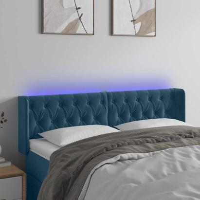 Tăblie de pat cu LED, albastru închis, 147x16x78/88 cm, catifea GartenMobel Dekor