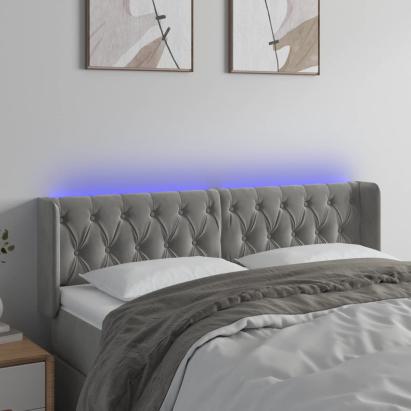 Tăblie de pat cu LED, gri deschis, 163x16x78/88 cm, catifea GartenMobel Dekor