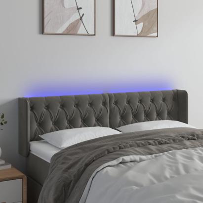 Tăblie de pat cu LED, gri închis, 163x16x78/88 cm, catifea GartenMobel Dekor