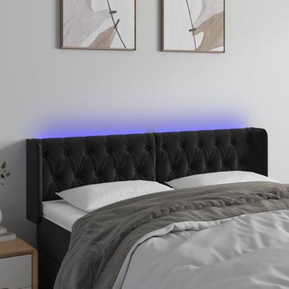 Tăblie de pat cu LED, negru, 163x16x78/88 cm, catifea GartenMobel Dekor