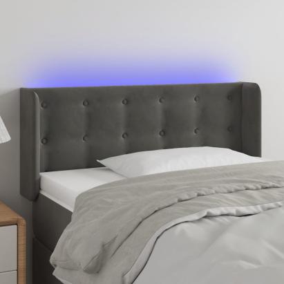 Tăblie de pat cu LED, gri închis, 103x16x78/88 cm, catifea GartenMobel Dekor