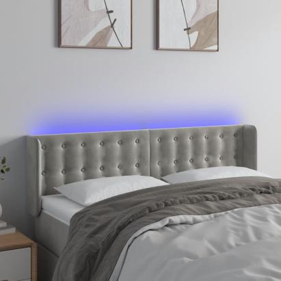 Tăblie de pat cu LED, gri deschis, 147x16x78/88 cm, catifea GartenMobel Dekor