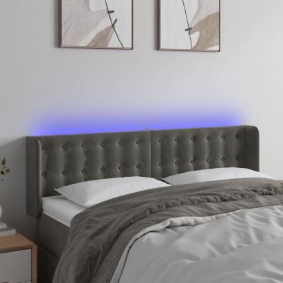 Tăblie de pat cu LED, gri închis, 147x16x78/88 cm, catifea GartenMobel Dekor