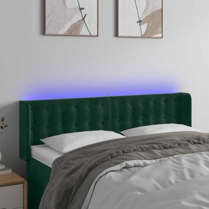 Tăblie de pat cu LED, verde închis, 147x16x78/88 cm, catifea GartenMobel Dekor