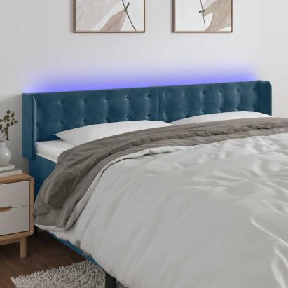 Tăblie de pat cu LED, albastru închis, 163x16x78/88 cm, catifea GartenMobel Dekor
