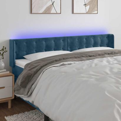 Tăblie de pat cu LED, albastru închis, 203x16x78/88 cm, catifea GartenMobel Dekor