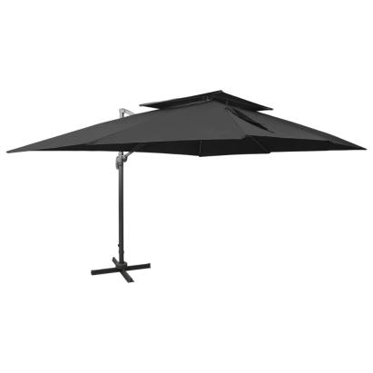 Umbrelă de grădină cantilever cu blat dublu, neagră, 400x300 cm GartenMobel Dekor