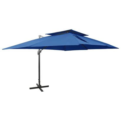 Umbrelă în consolă cu înveliș dublu, albastru azuriu 400x300 cm GartenMobel Dekor