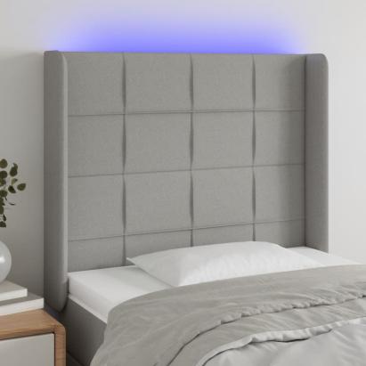 Tăblie de pat cu LED, gri deschis, 83x16x118/128 cm, textil GartenMobel Dekor