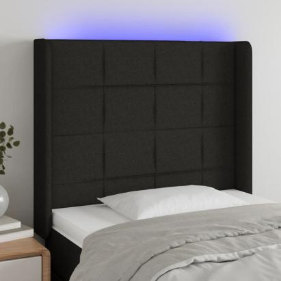 Tăblie de pat cu LED, negru, 83x16x118/128 cm, textil GartenMobel Dekor