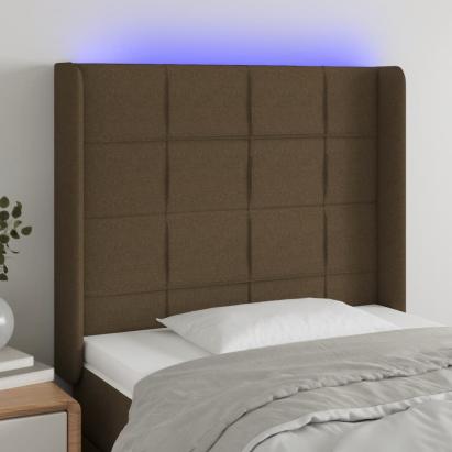 Tăblie de pat cu LED, maro închis, 83x16x118/128 cm, textil GartenMobel Dekor