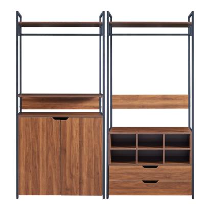 Set 2 dulapuri garderobă Larem cu bară haine, sertare și rafturi