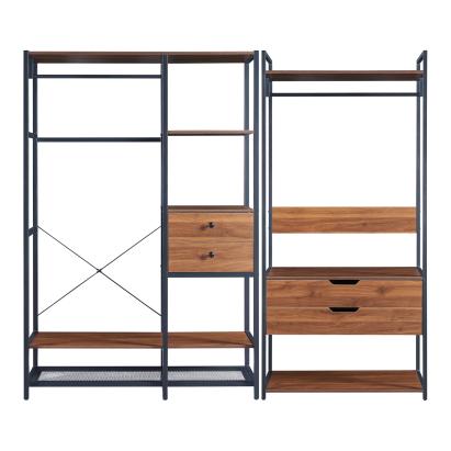 Set 2 dressinguri cu bară pentru haine și 4 sertare Larem, nucă