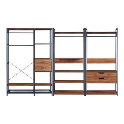 Set 3 dulapuri tip garderobă Larem cu 4 sertare și 7 rafturi, nucă