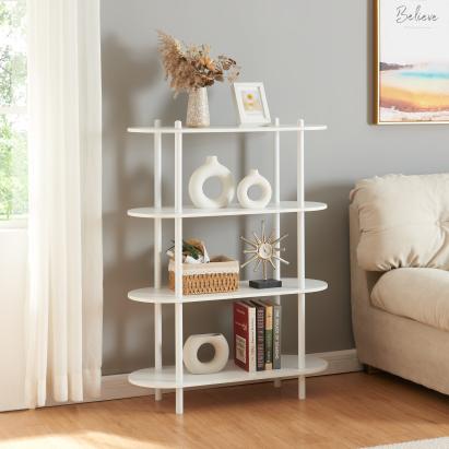 Bibliotecă albă Øvre cu 4 polițe, 108x80x30 cm, pentru living