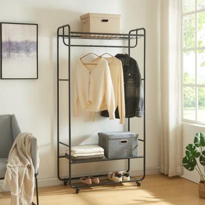 Suport pentru haine cu roți și 3 rafturi Vestvågøy, 176x90x40 cm, negru