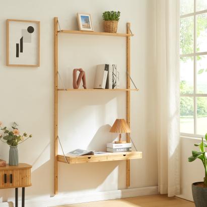 Raft de perete Tingvoll din bambus, cu 2 polițe și 2 sertare, 176x85 cm